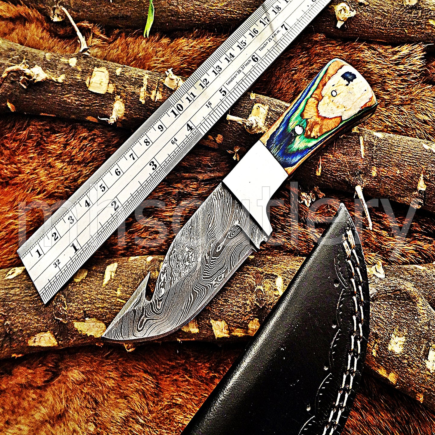 Damascus Steel Mini Gut Hook Skinning Knife | mhscutlery
