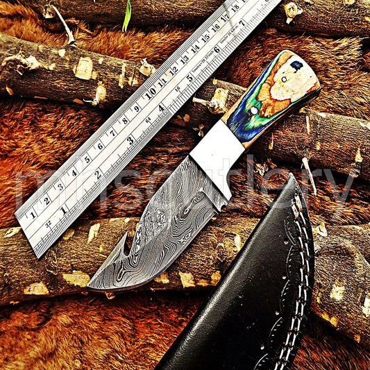 Damascus Steel Mini Gut Hook Skinning Knife | mhscutlery