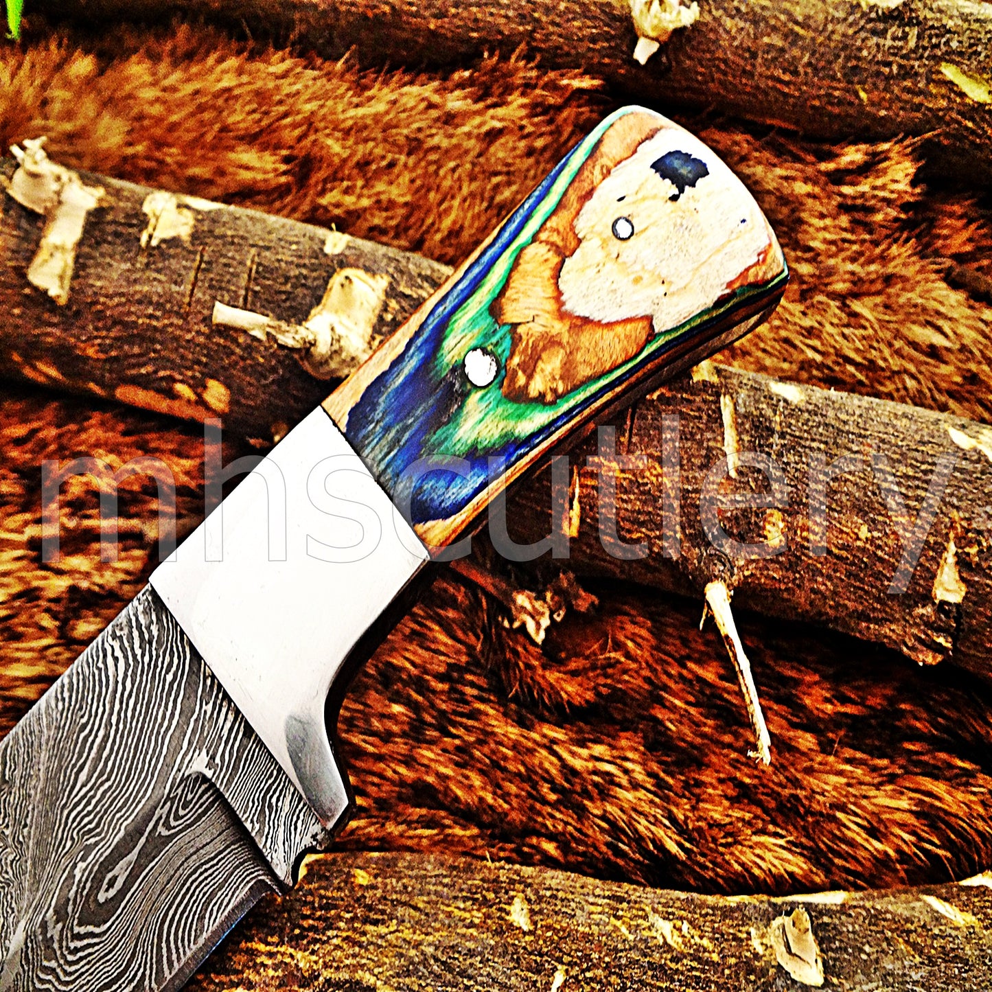 Damascus Steel Mini Gut Hook Skinning Knife | mhscutlery