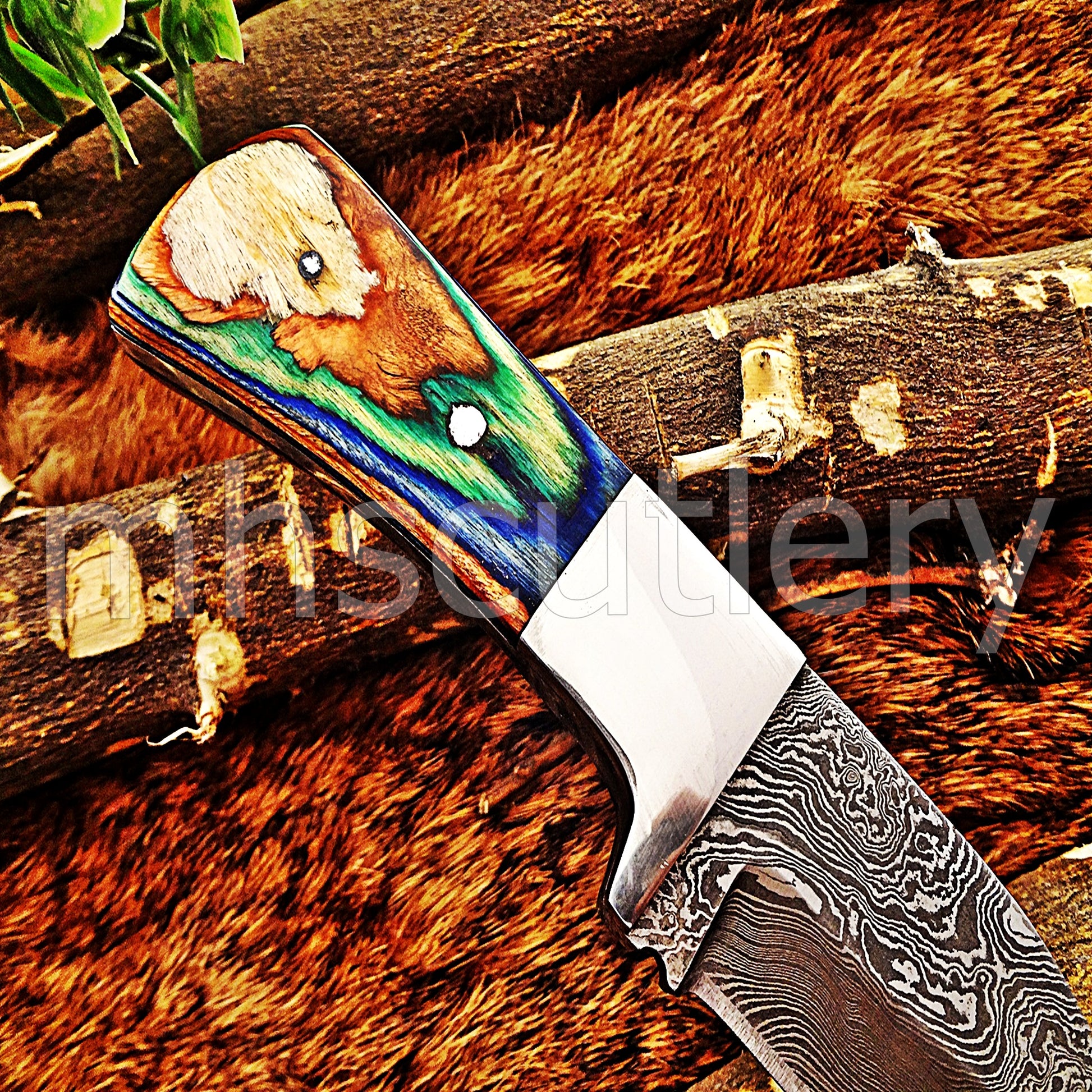 Damascus Steel Mini Gut Hook Skinning Knife | mhscutlery
