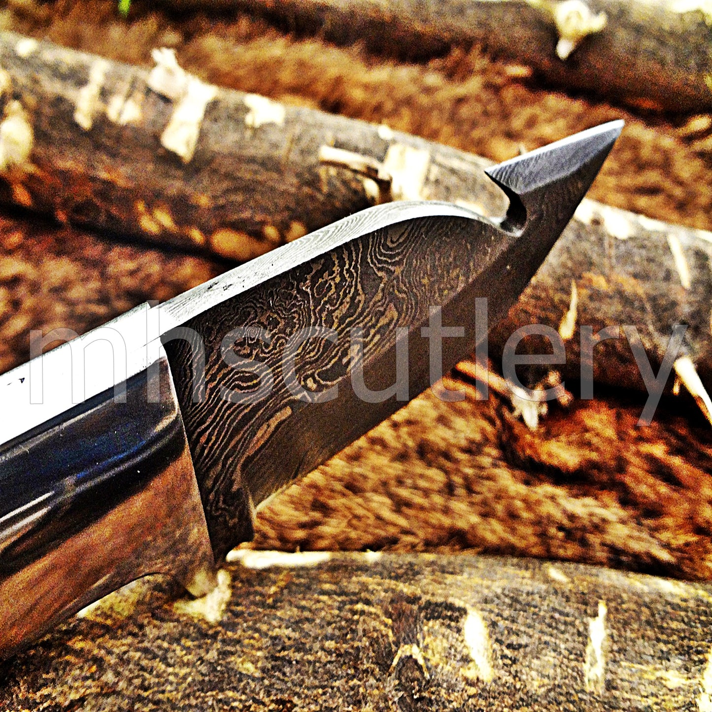 Damascus Steel Mini Gut Hook Skinning Knife | mhscutlery