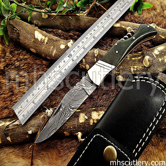 Custom Hand Forged Damascus Steel French Corkscrew Folding Pocket Knife | mhscutlery