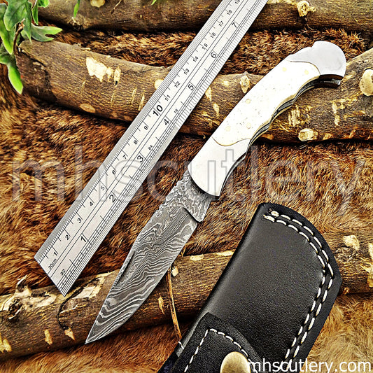 Handmade Damascus Steel Classic Folding Knife | mhscutlery