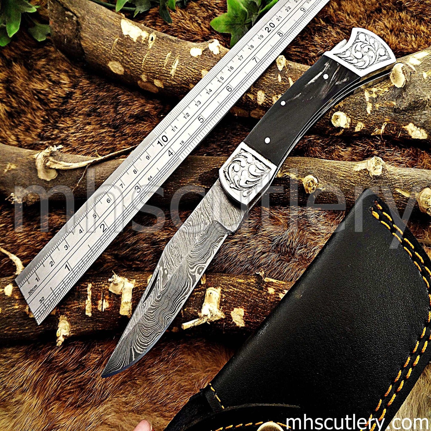 Custom Hand Forged Damascus Steel Folding Pocket Knife | mhscutlery