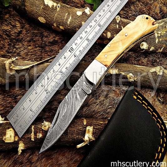 Handmade Damascus Steel Classic Folding Knife | mhscutlery