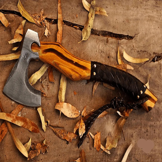 Hand-Forged Carbon Steel Bushcraft Axe with Leather Sheath