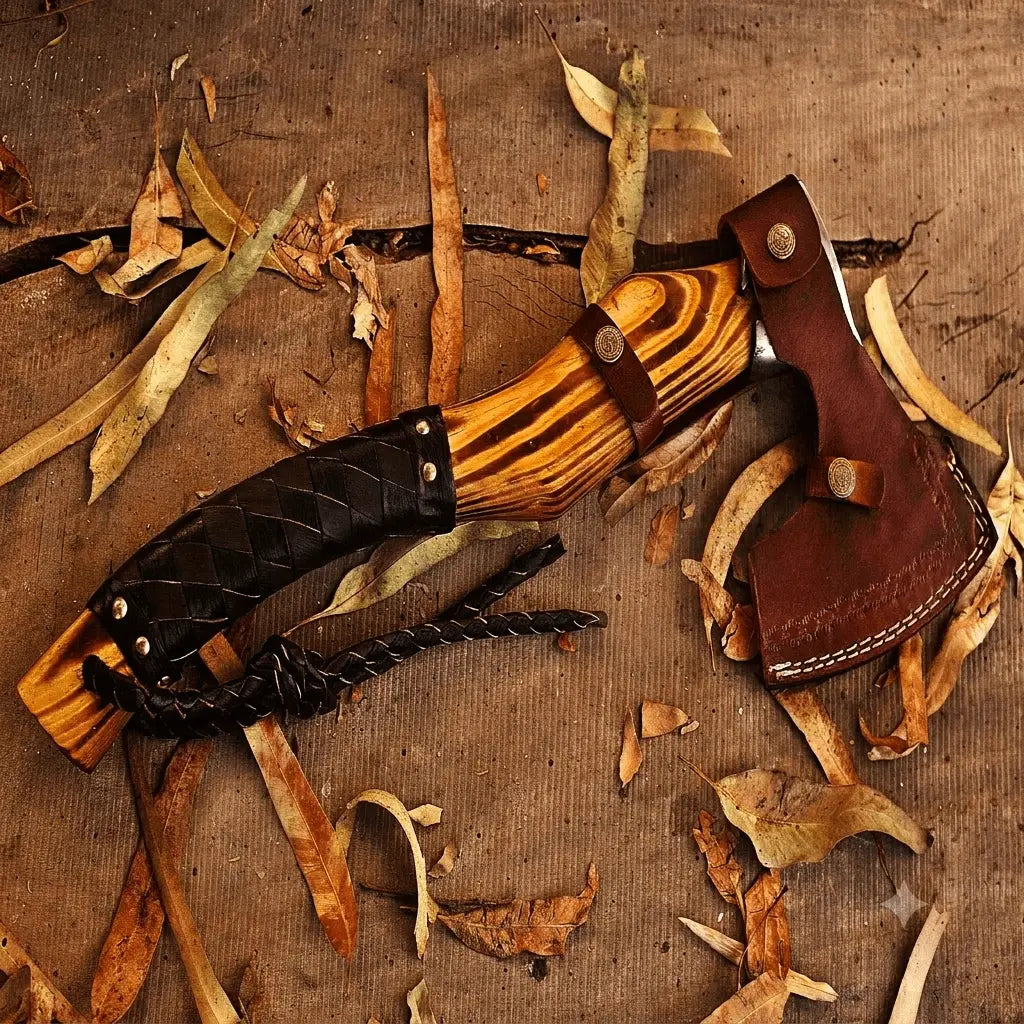 Hand-Forged Carbon Steel Bushcraft Axe with Leather Sheath