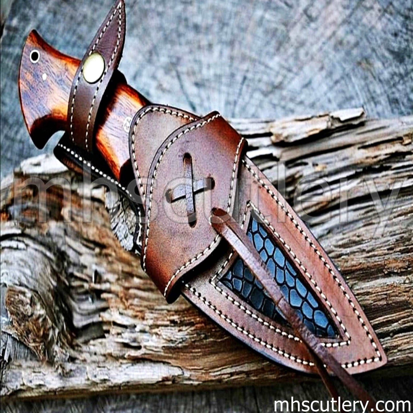 Custom Hand Forged Damascus Steel Bushcraft Hunting Knife | mhscutlery
