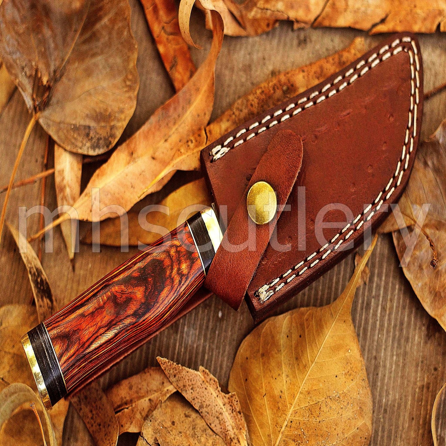 Custom Forged Damascus Steel Rat-Tail Skinner Knife With Pakka Wood Handle | mhscutlery