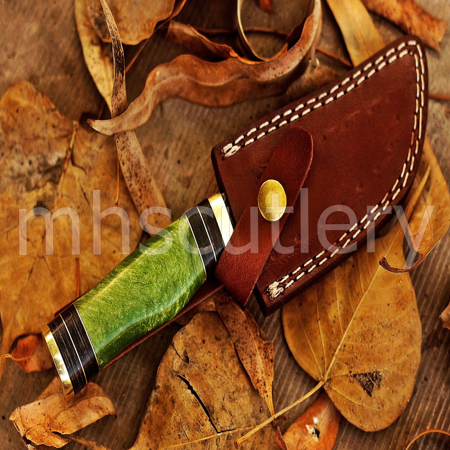 Handmade Damascus Steel Hunter Skinner Rat-Tail Knife With Resin Handle | mhscutlery