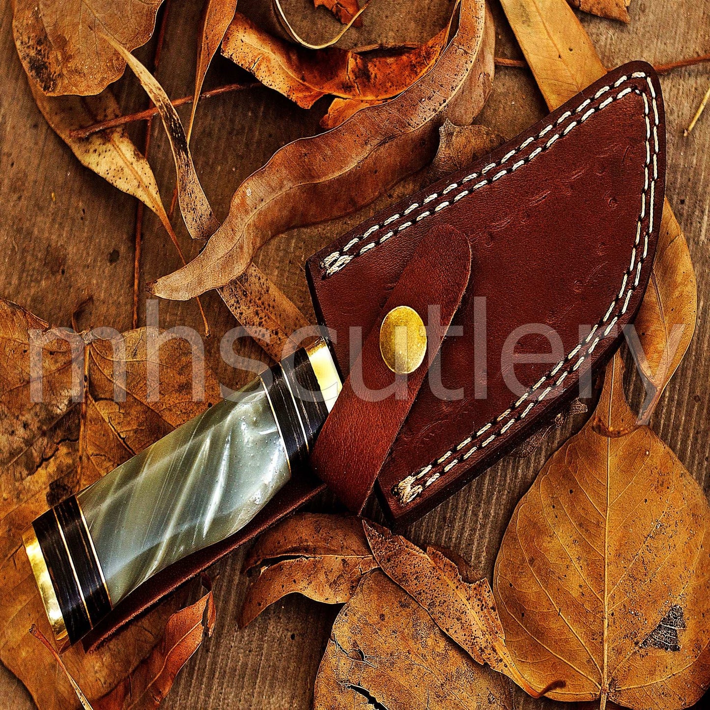 Custom Forged Damascus Steel Hunting Skinner Knife With Resin Handle | mhscutlery