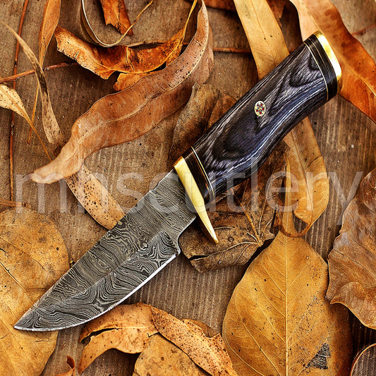 Custom Made Damascus Steel Hunter Skinning Rat-Tail Knife | mhscutlery