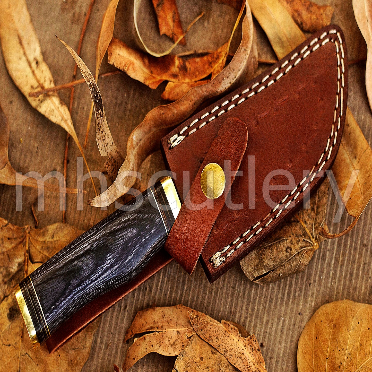 Custom Made Damascus Steel Hunter Skinning Rat-Tail Knife | mhscutlery