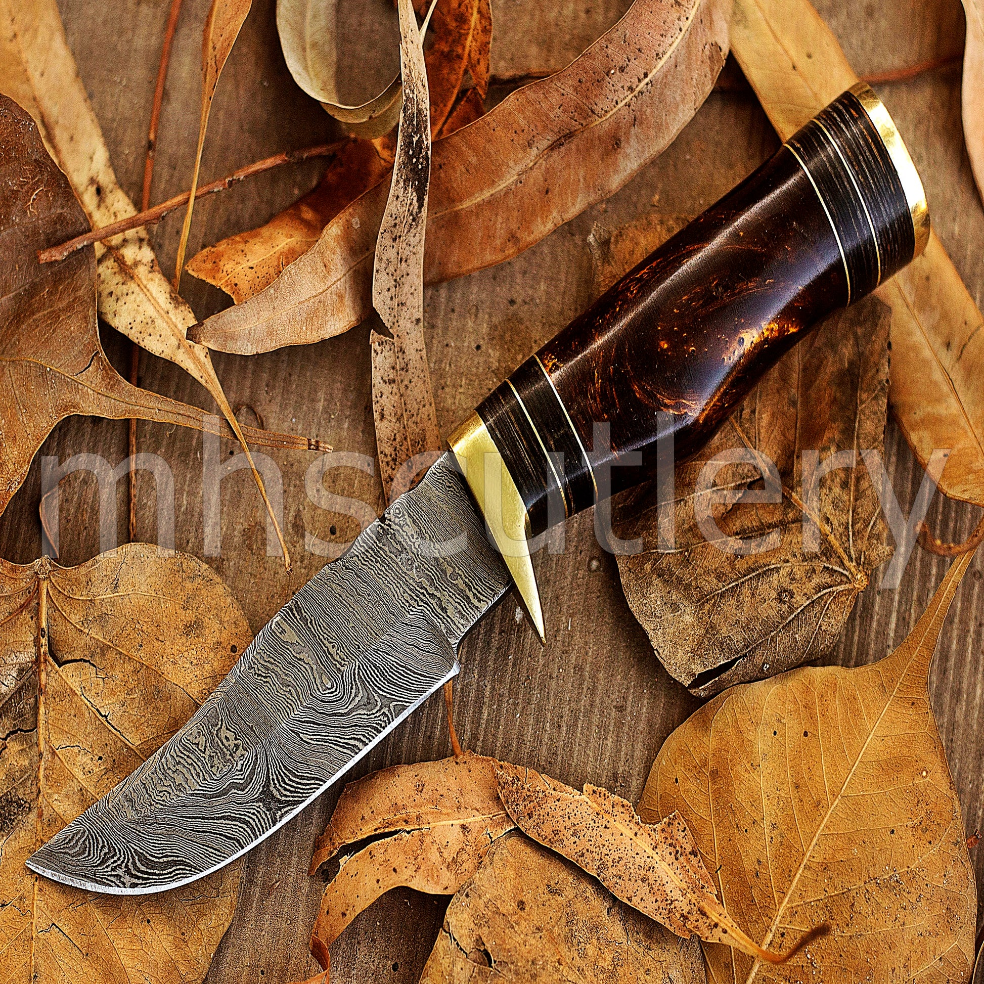 Hand Forged Damascus Steel Skinner Hunting Rat Tail Knife With Resin Handle | mhscutlery