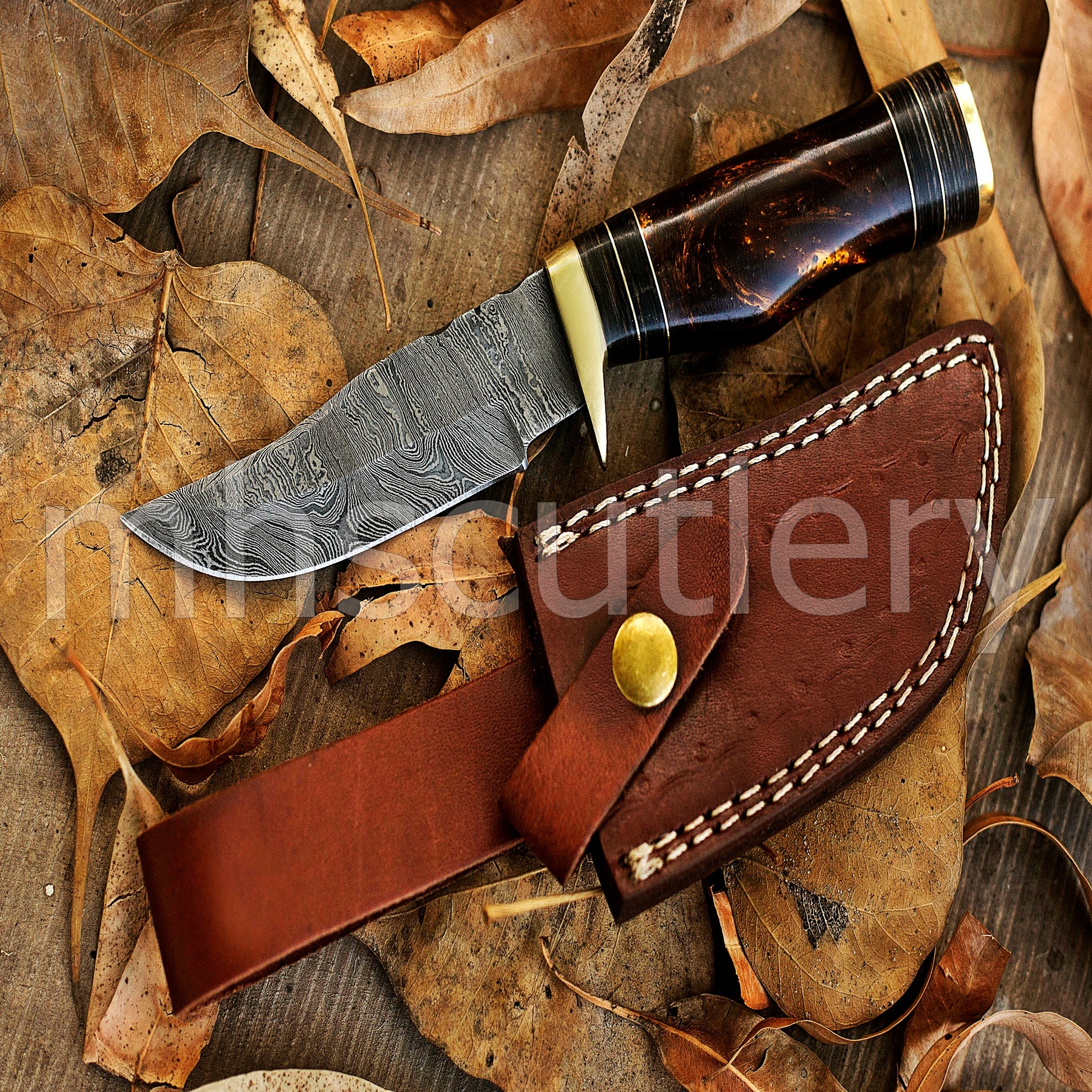 Hand Forged Damascus Steel Skinner Hunting Rat Tail Knife With Resin Handle | mhscutlery