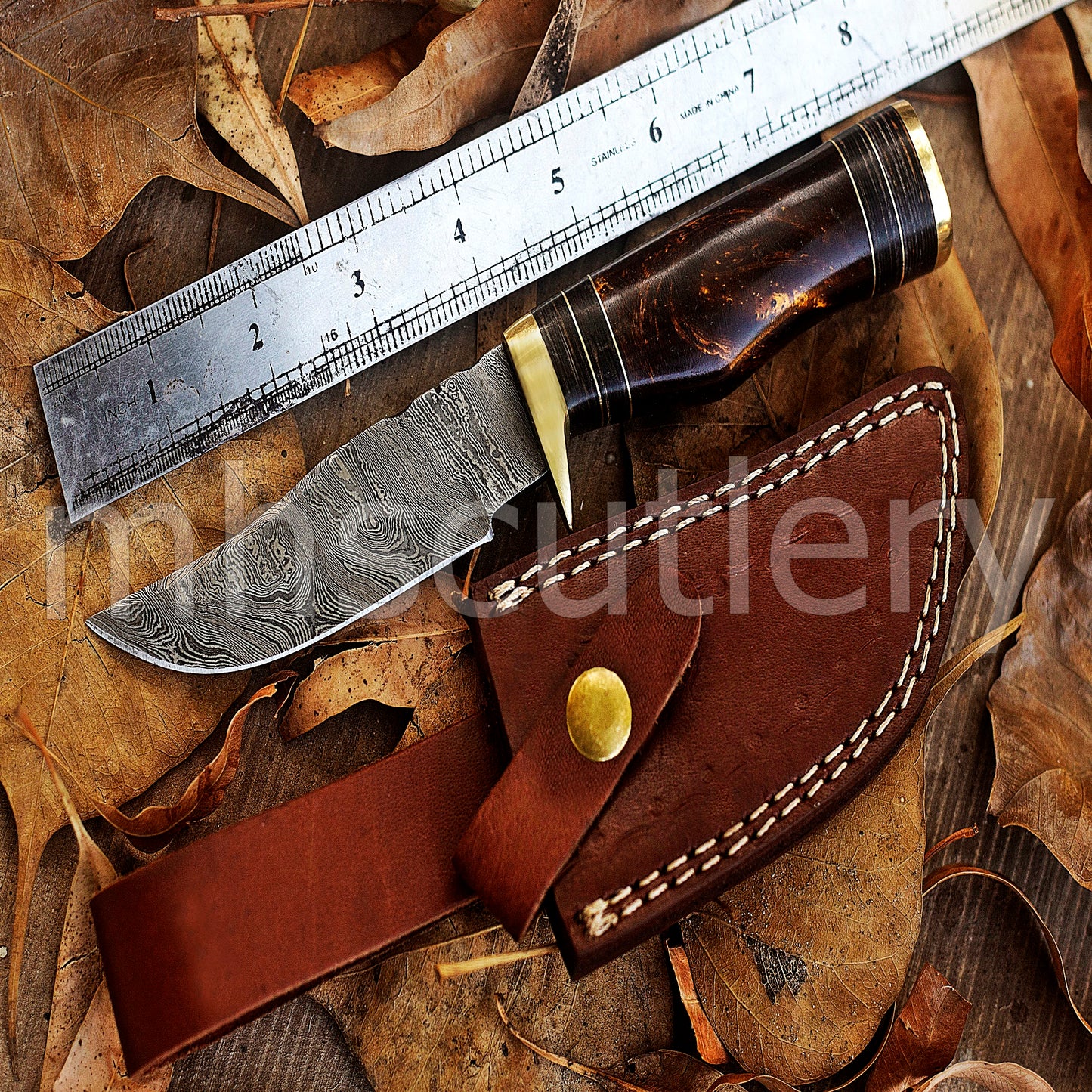 Hand Forged Damascus Steel Skinner Hunting Rat Tail Knife With Resin Handle | mhscutlery
