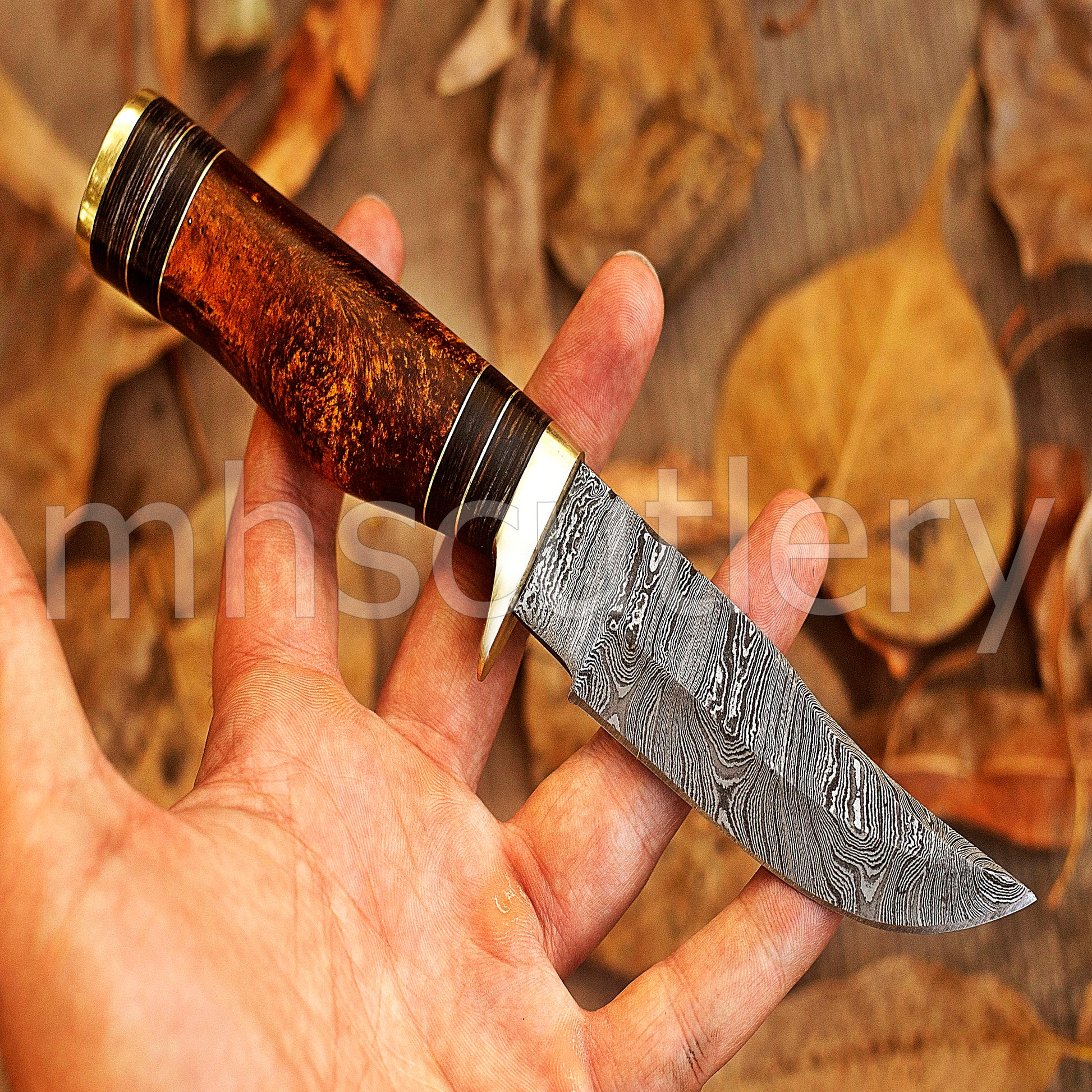 Hand Forged Damascus Steel Skinner Hunting Rat Tail Knife With Resin Handle | mhscutlery