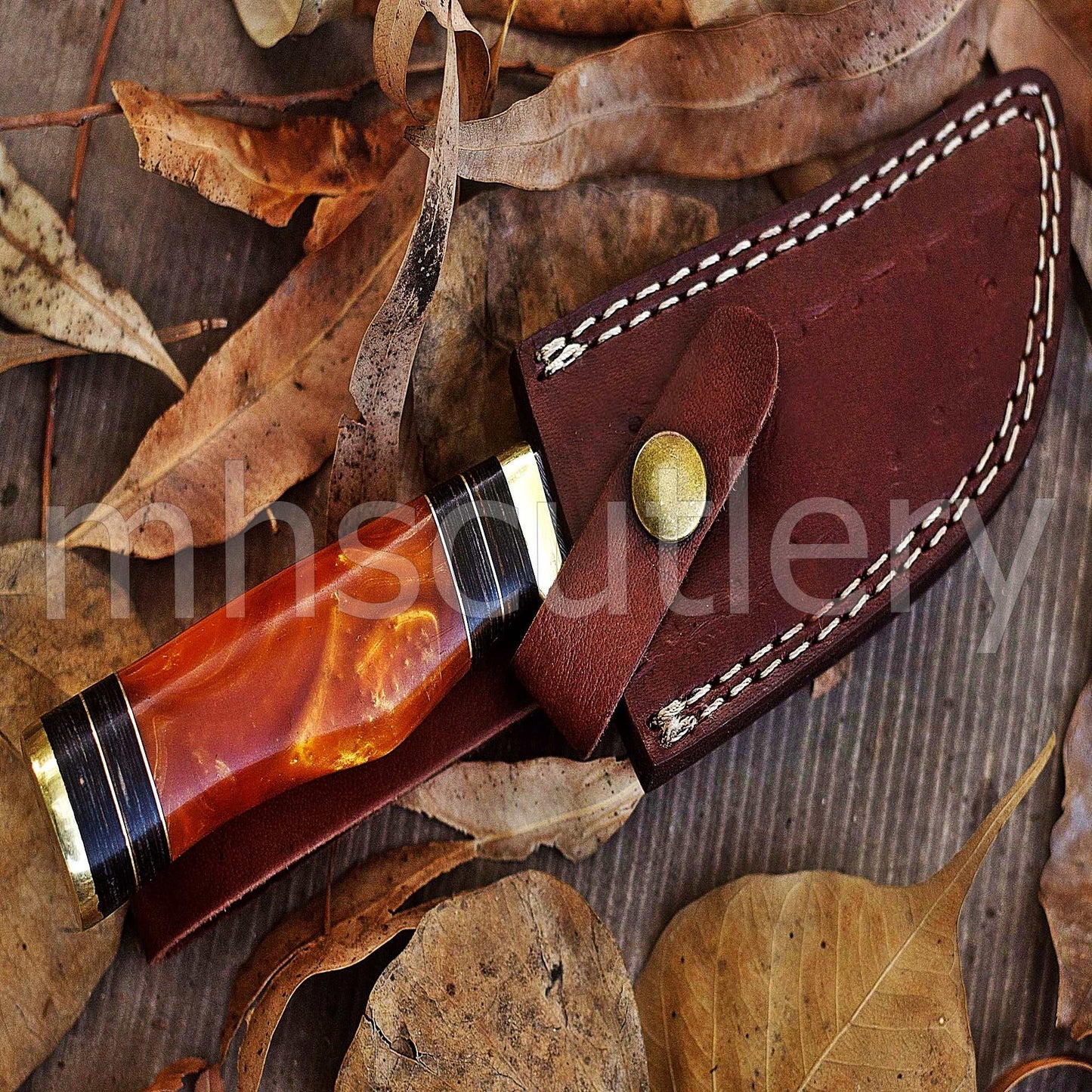 Custom Hand Forged Damascus Steel Hunter Skinner Knife With Yellow Handle | mhscutlery