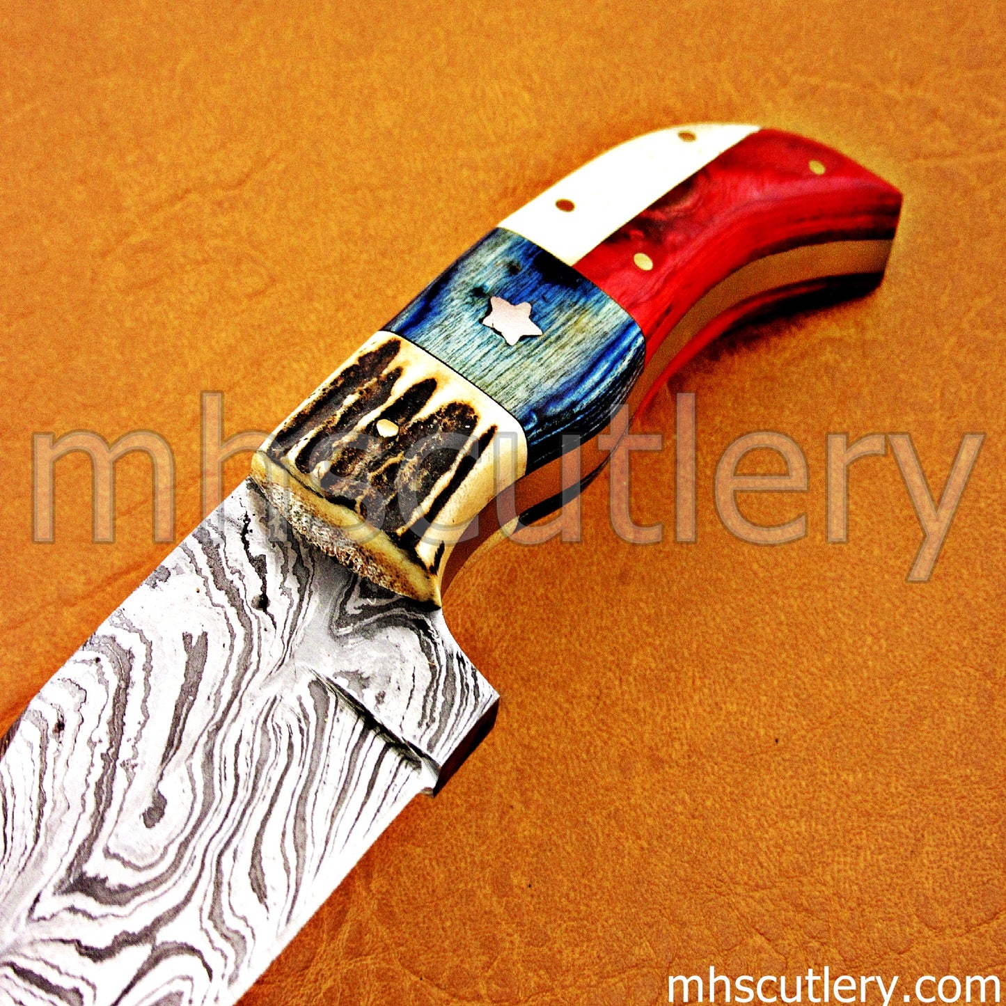Handmade Damascus Steel American Flag Knife | mhscutlery