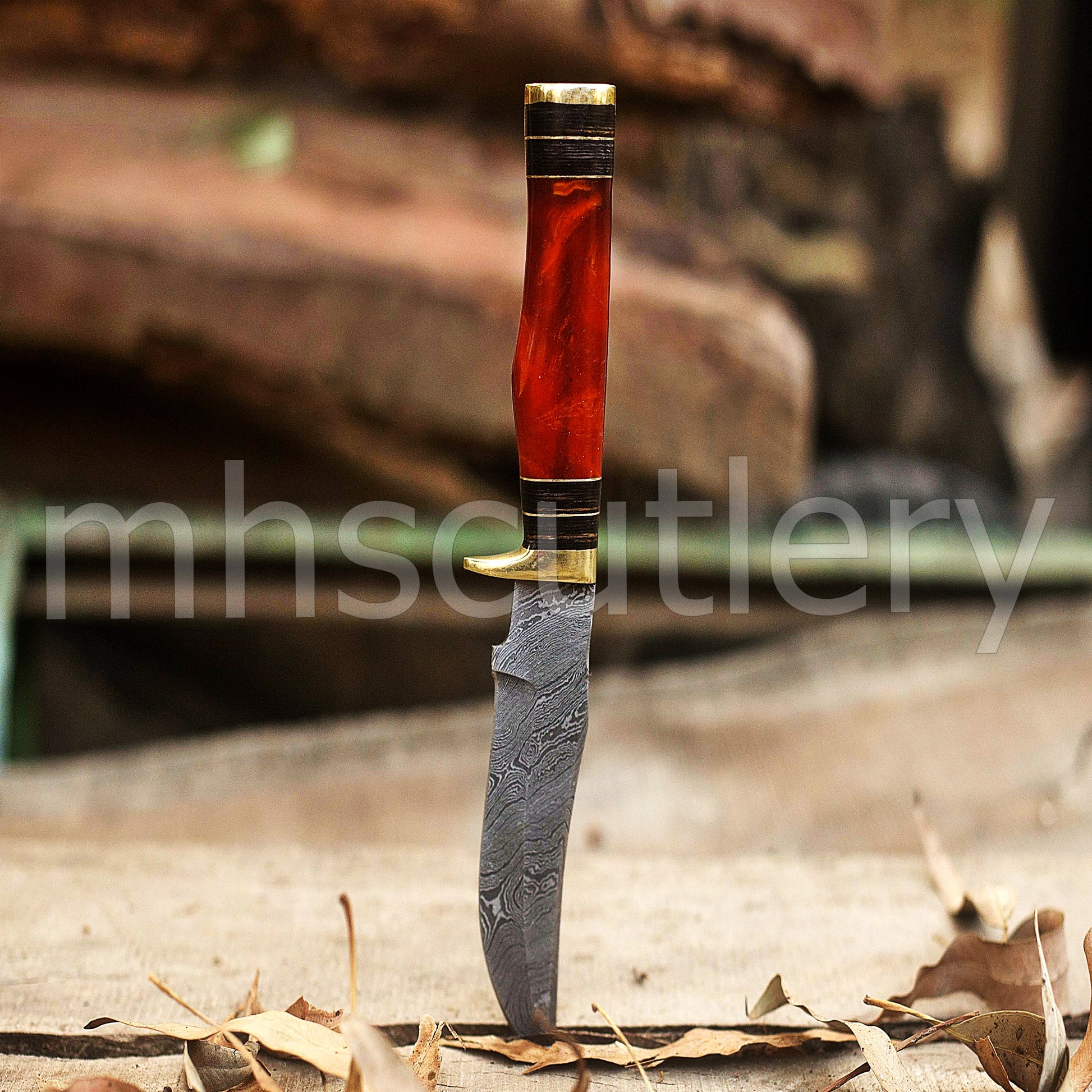 Handmade Skinner Damascus Steel Knife With Resin handle | mhscutlery
