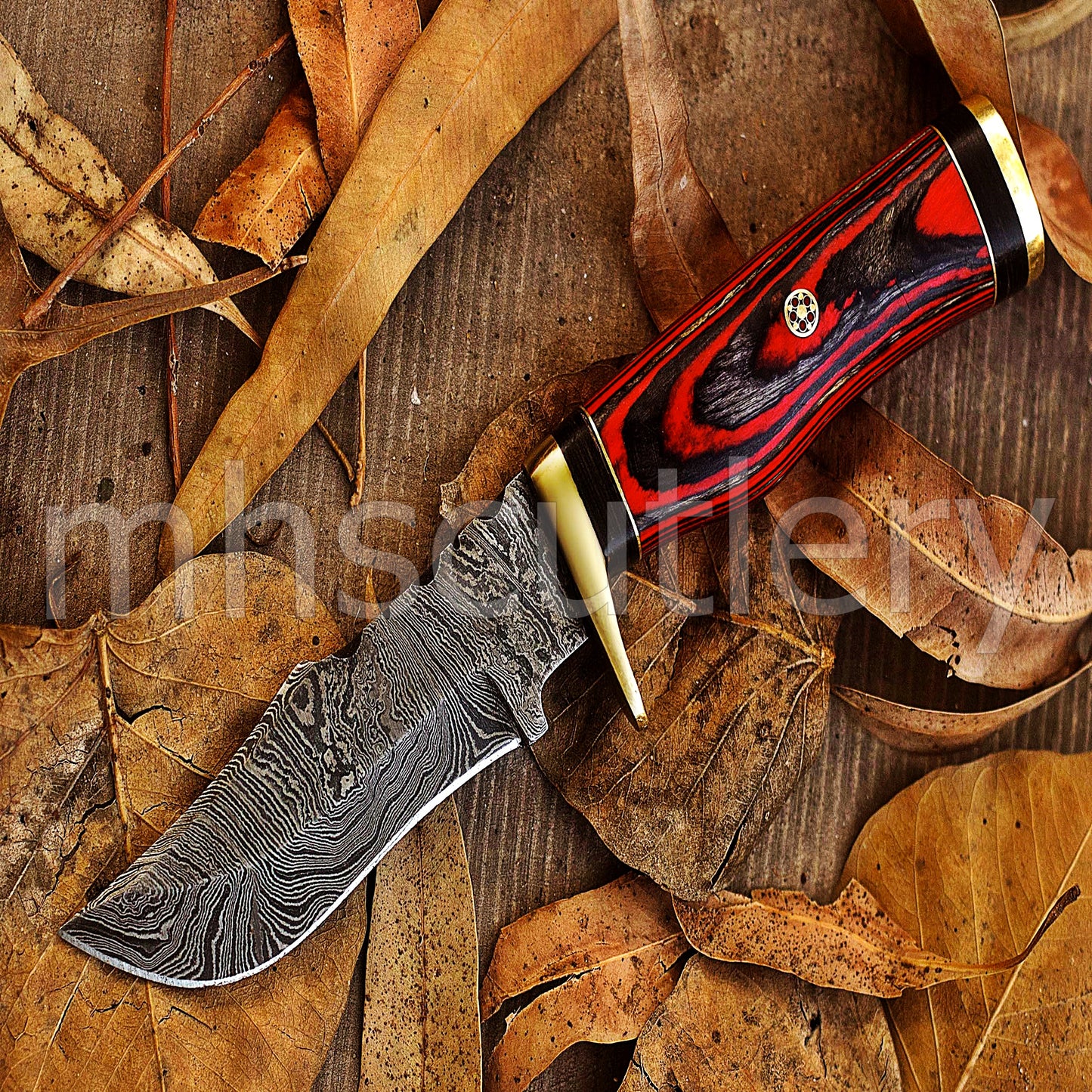 Hand Forged Damascus Steel Rat Tail Skinner Knife With Pakka Wood Handle | mhscutlery