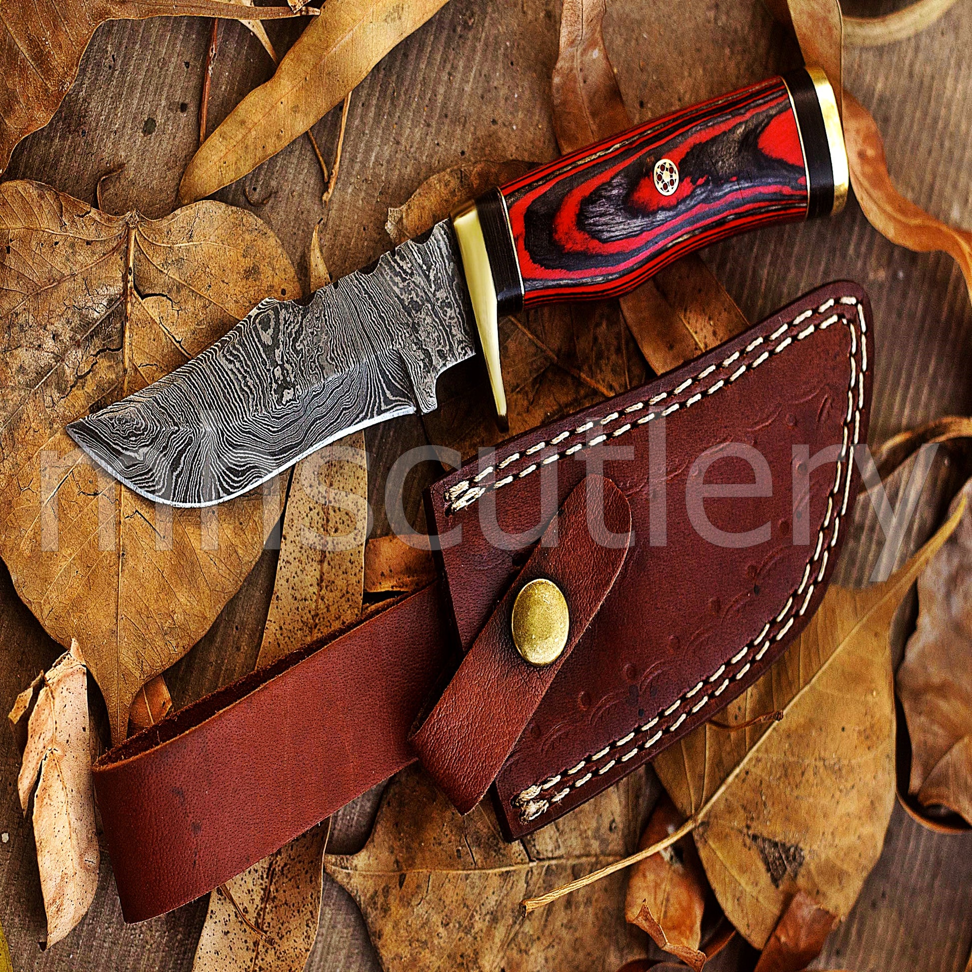 Hand Forged Damascus Steel Rat Tail Skinner Knife With Pakka Wood Handle | mhscutlery