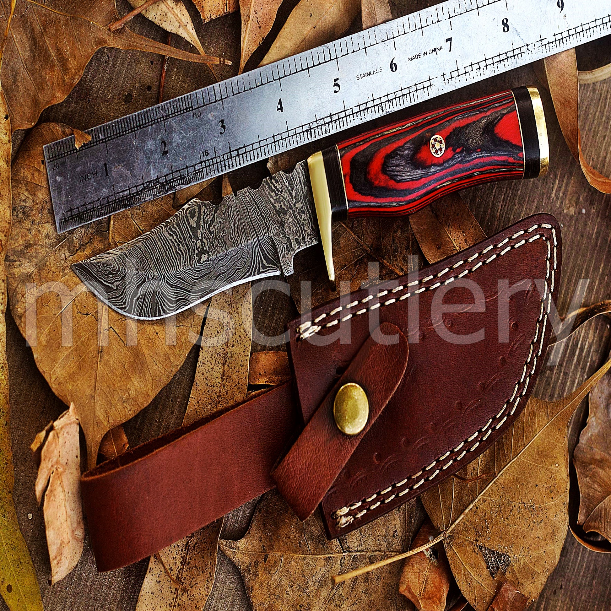 Hand Forged Damascus Steel Rat Tail Skinner Knife With Pakka Wood Handle | mhscutlery