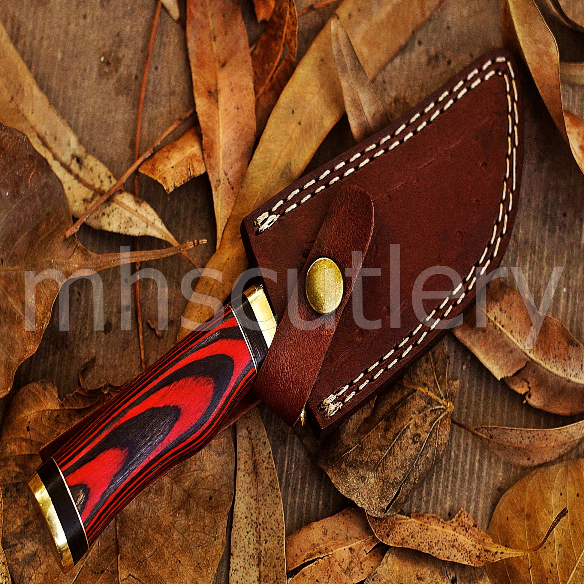 Hand Forged Damascus Steel Rat Tail Skinner Knife With Pakka Wood Handle | mhscutlery