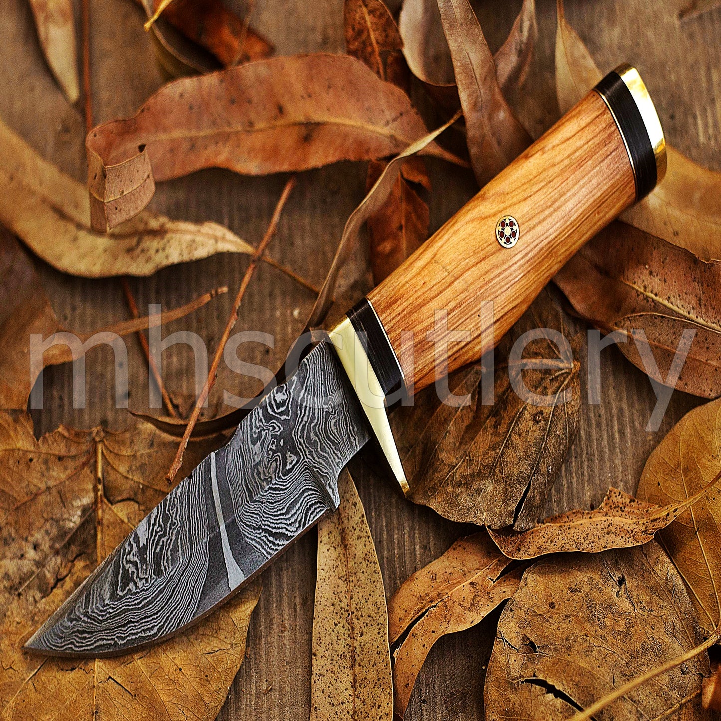 Damascus Steel Hunter Skinner Knife With Koa Wood Handle | mhscutlery