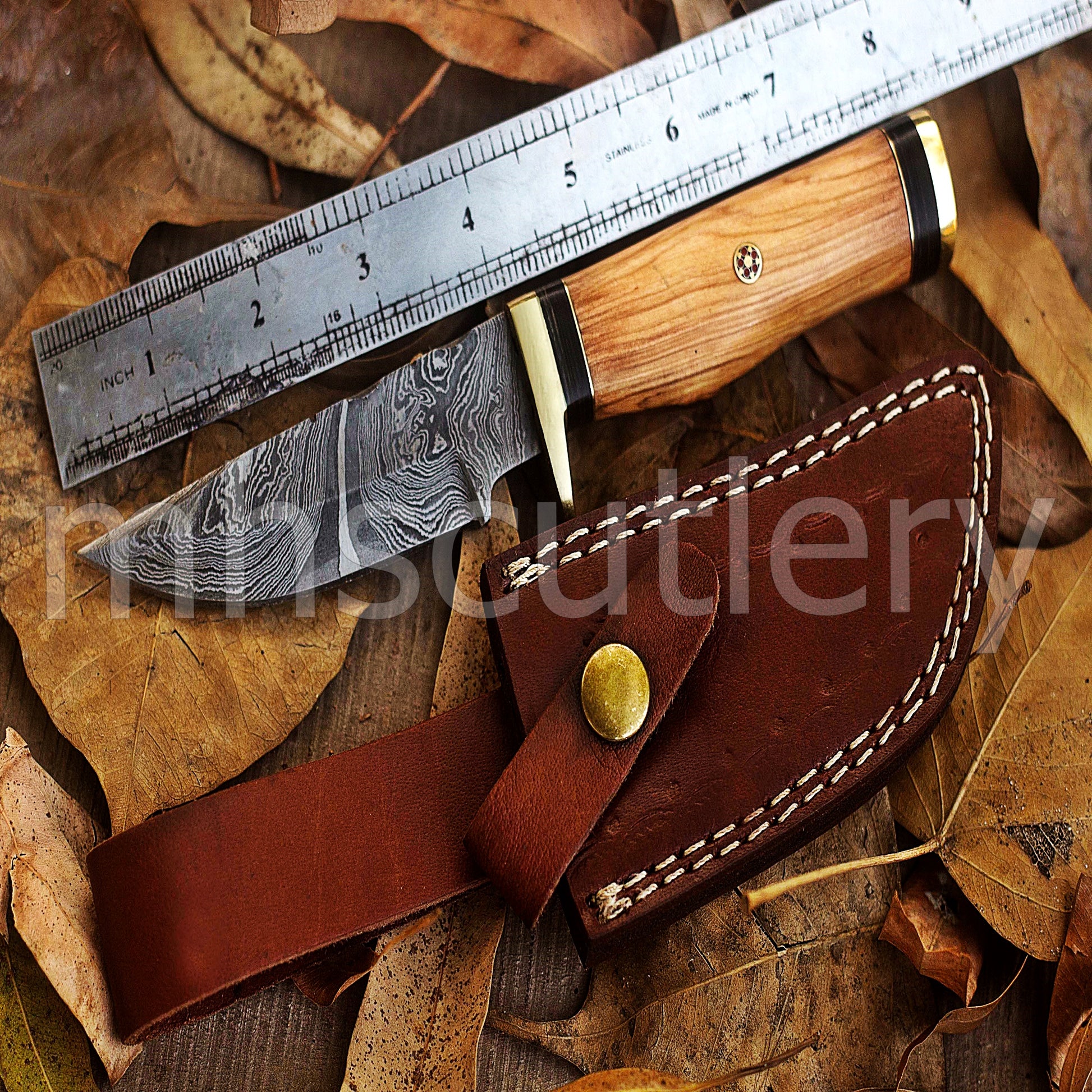 Damascus Steel Hunter Skinner Knife With Koa Wood Handle | mhscutlery