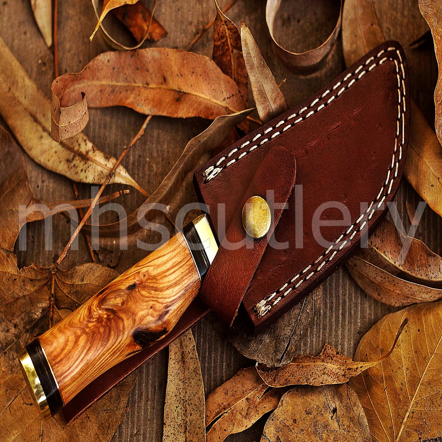 Damascus Steel Hunter Skinner Knife With Koa Wood Handle | mhscutlery