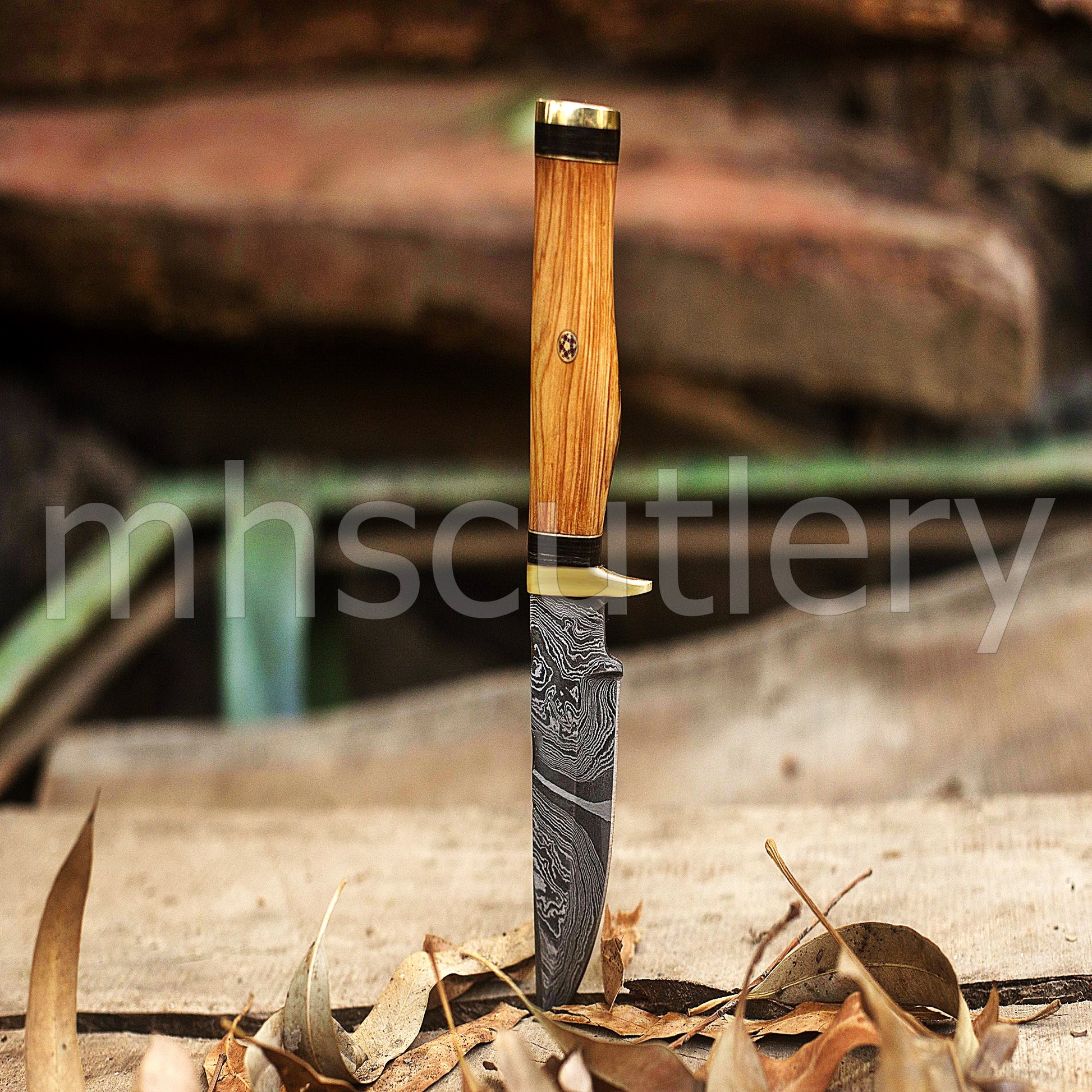 Damascus Steel Hunter Skinner Knife With Koa Wood Handle | mhscutlery