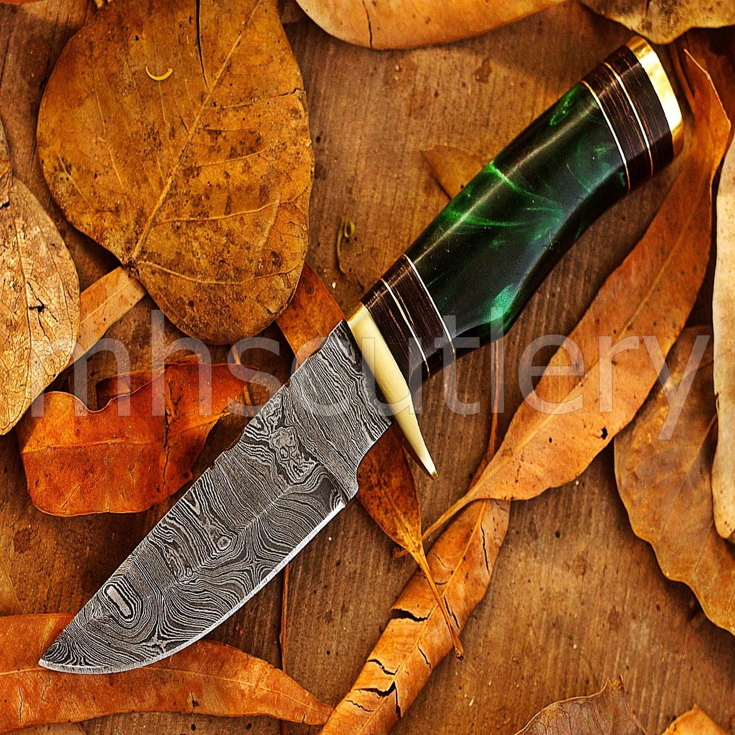 Custom Hand Forged Damascus Steel Hunter Skinner Knife With Resin Handle | mhscutlery
