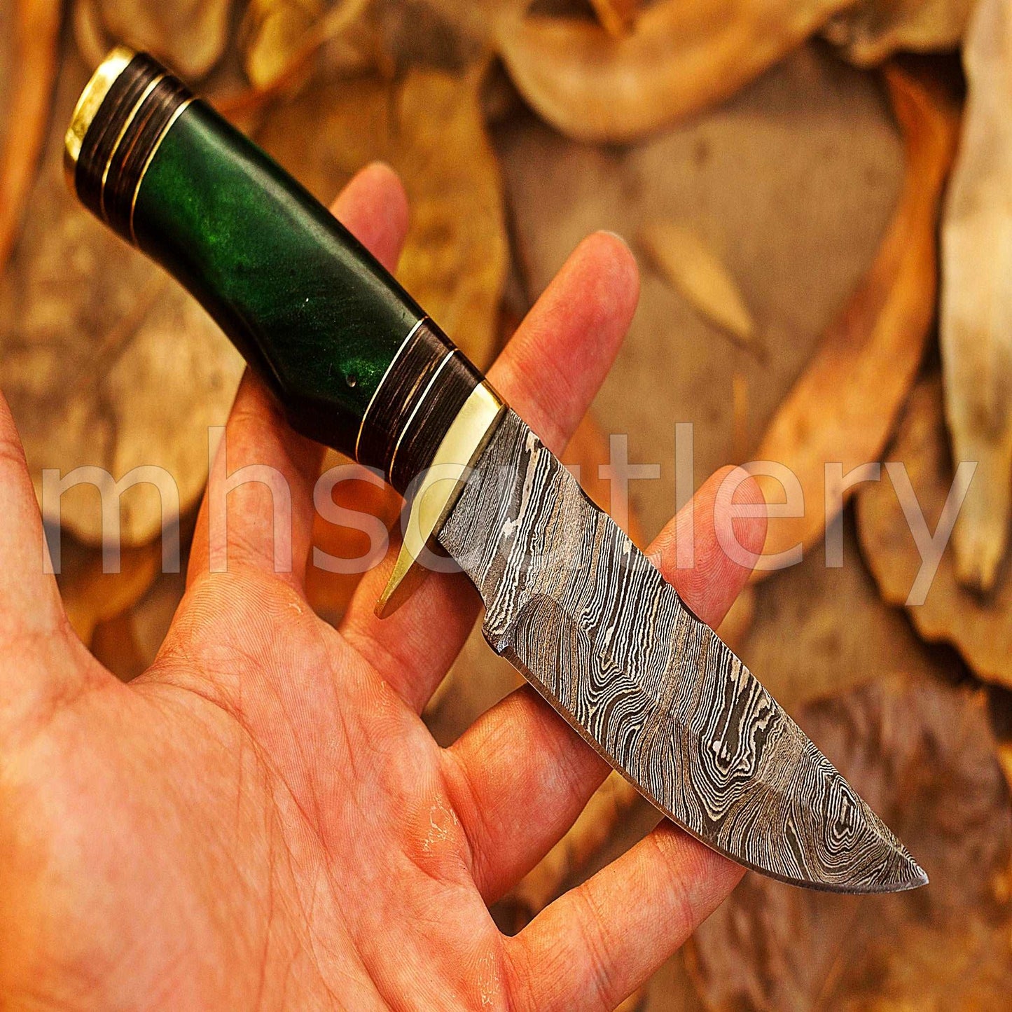 Custom Hand Forged Damascus Steel Hunter Skinner Knife With Resin Handle | mhscutlery