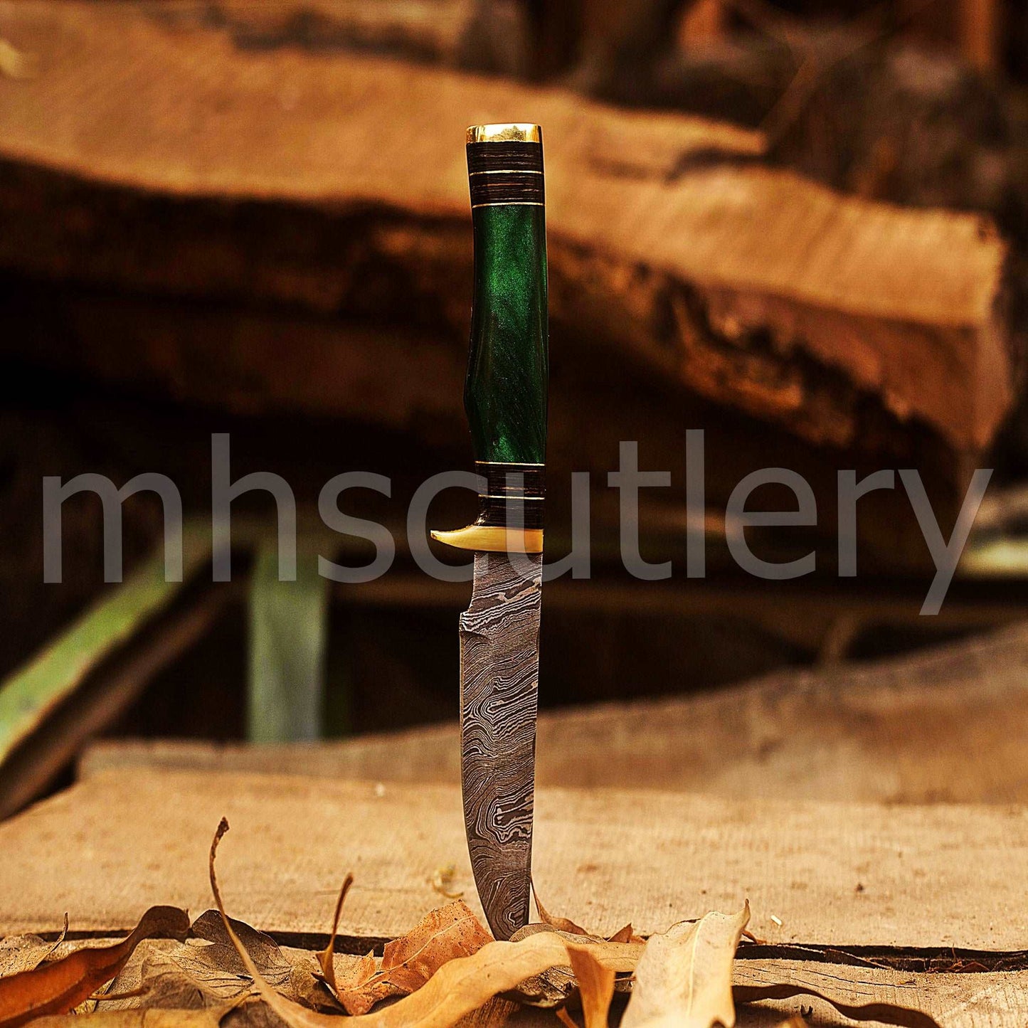 Custom Hand Forged Damascus Steel Hunter Skinner Knife With Resin Handle | mhscutlery
