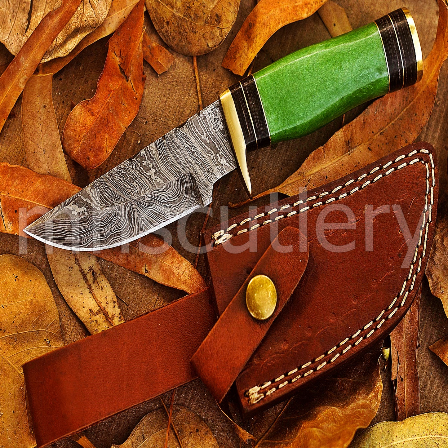 Handmade Damascus Steel Hunting Skinner Knife Rat-Tail With Resin Handle | mhscutlery