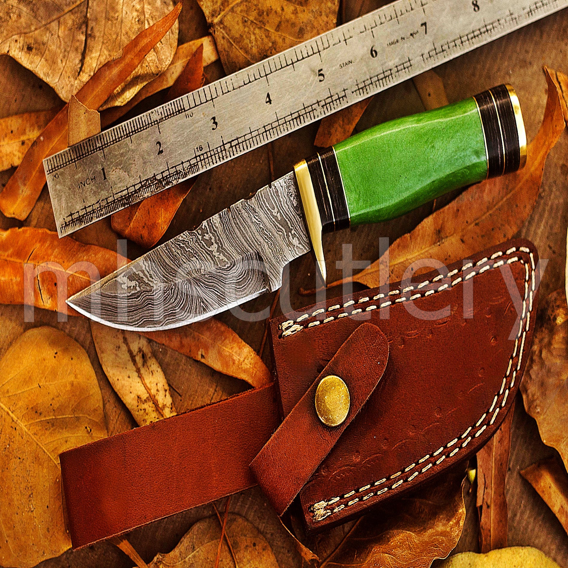 Handmade Damascus Steel Hunting Skinner Knife Rat-Tail With Resin Handle | mhscutlery