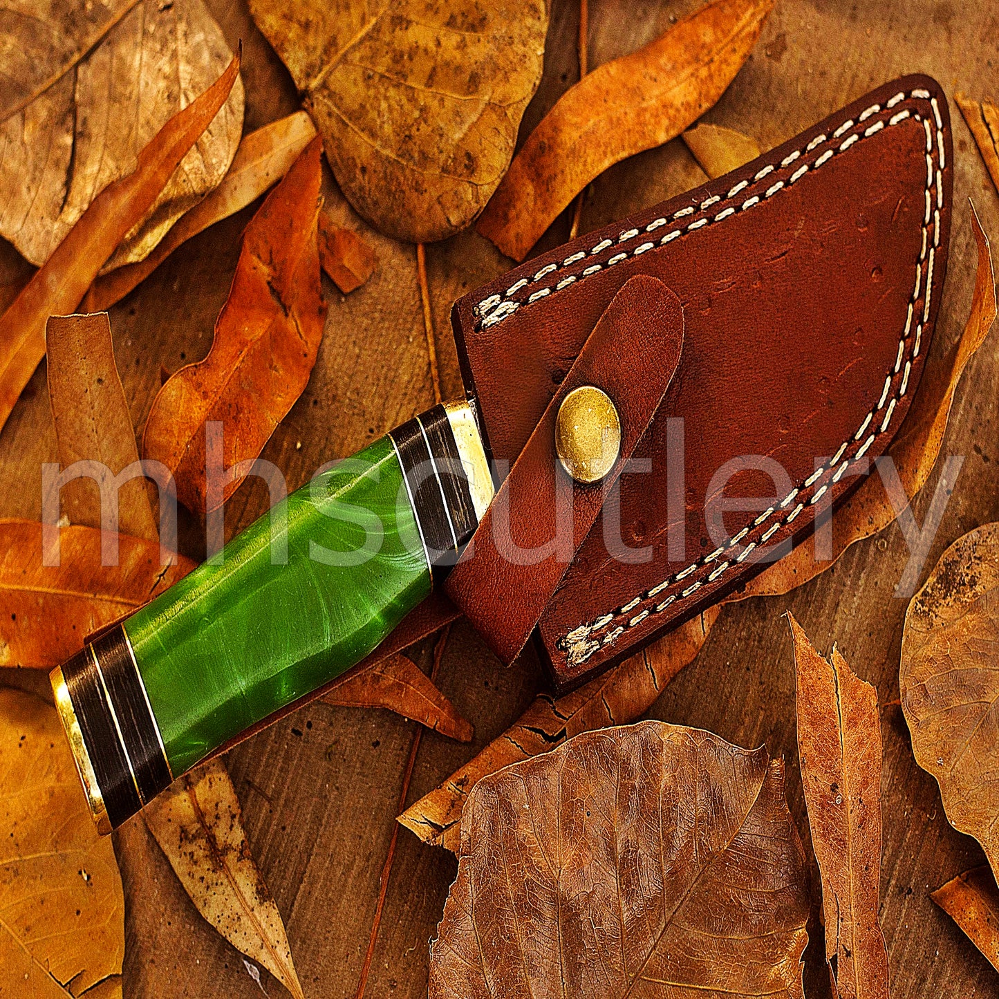 Handmade Damascus Steel Hunting Skinner Knife Rat-Tail With Resin Handle | mhscutlery