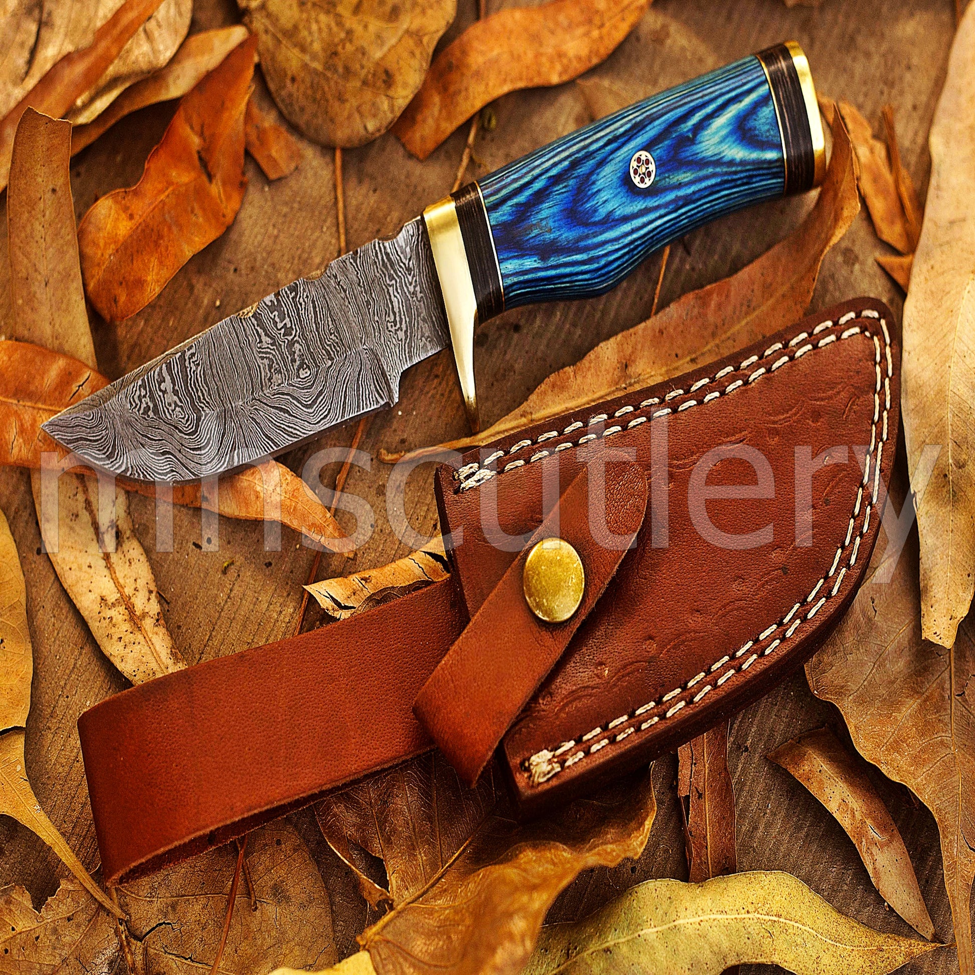 Custom Made Damascus Steel Hunter Skinning Knife With Pakka Wood Handle | mhscutlery