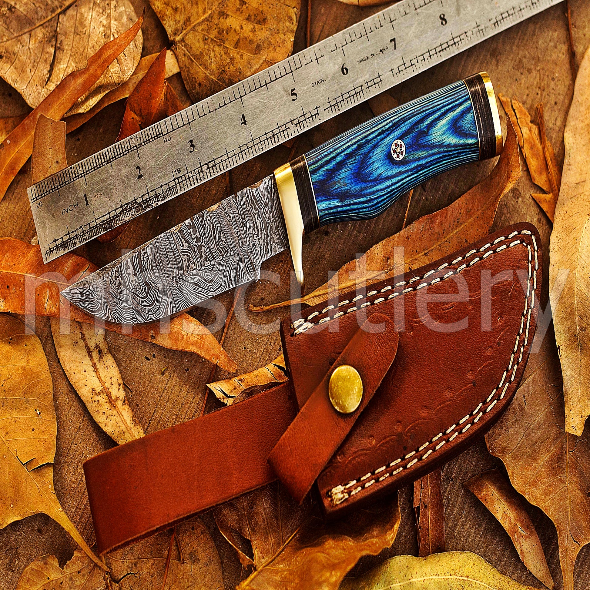 Custom Made Damascus Steel Hunter Skinning Knife With Pakka Wood Handle | mhscutlery