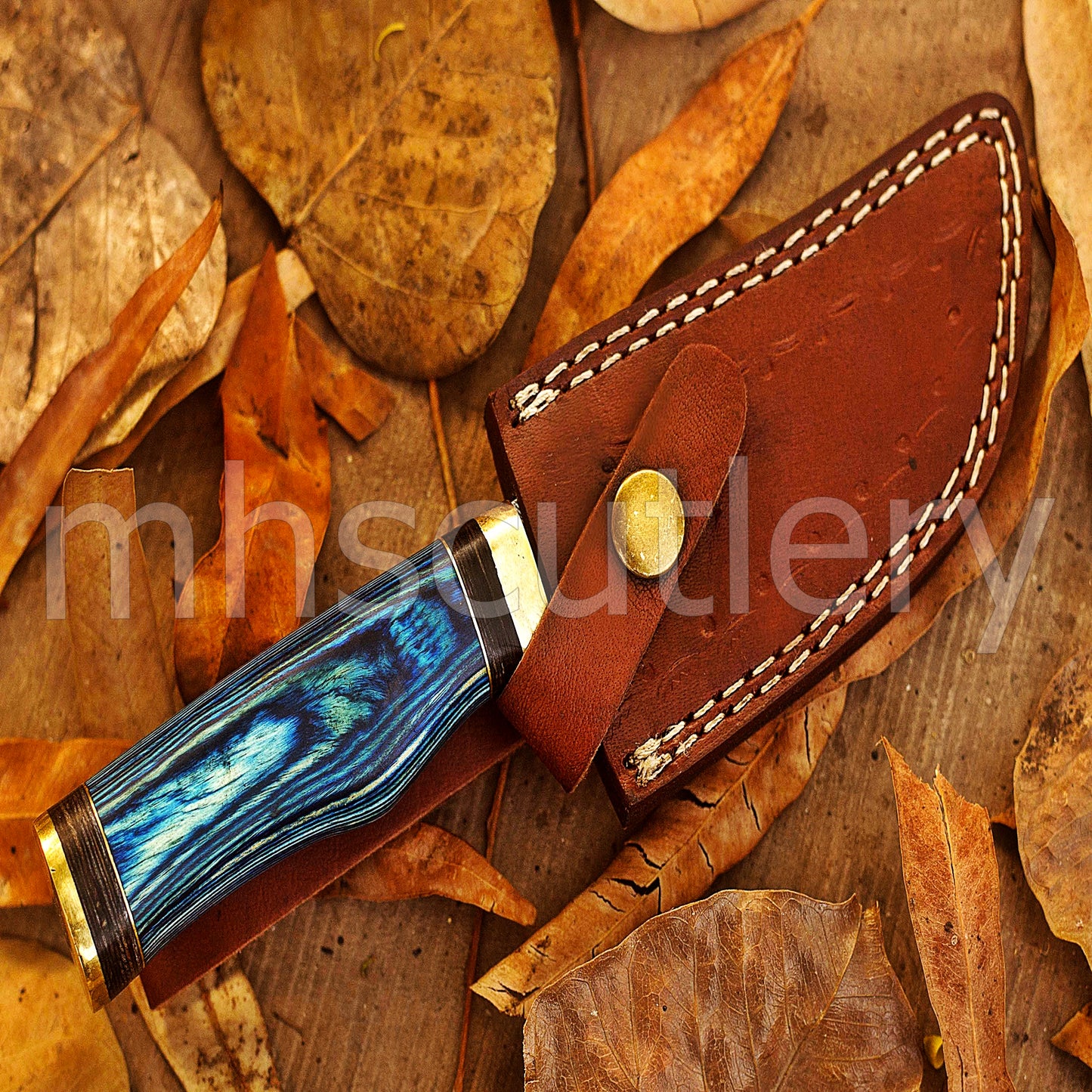 Custom Made Damascus Steel Hunter Skinning Knife With Pakka Wood Handle | mhscutlery