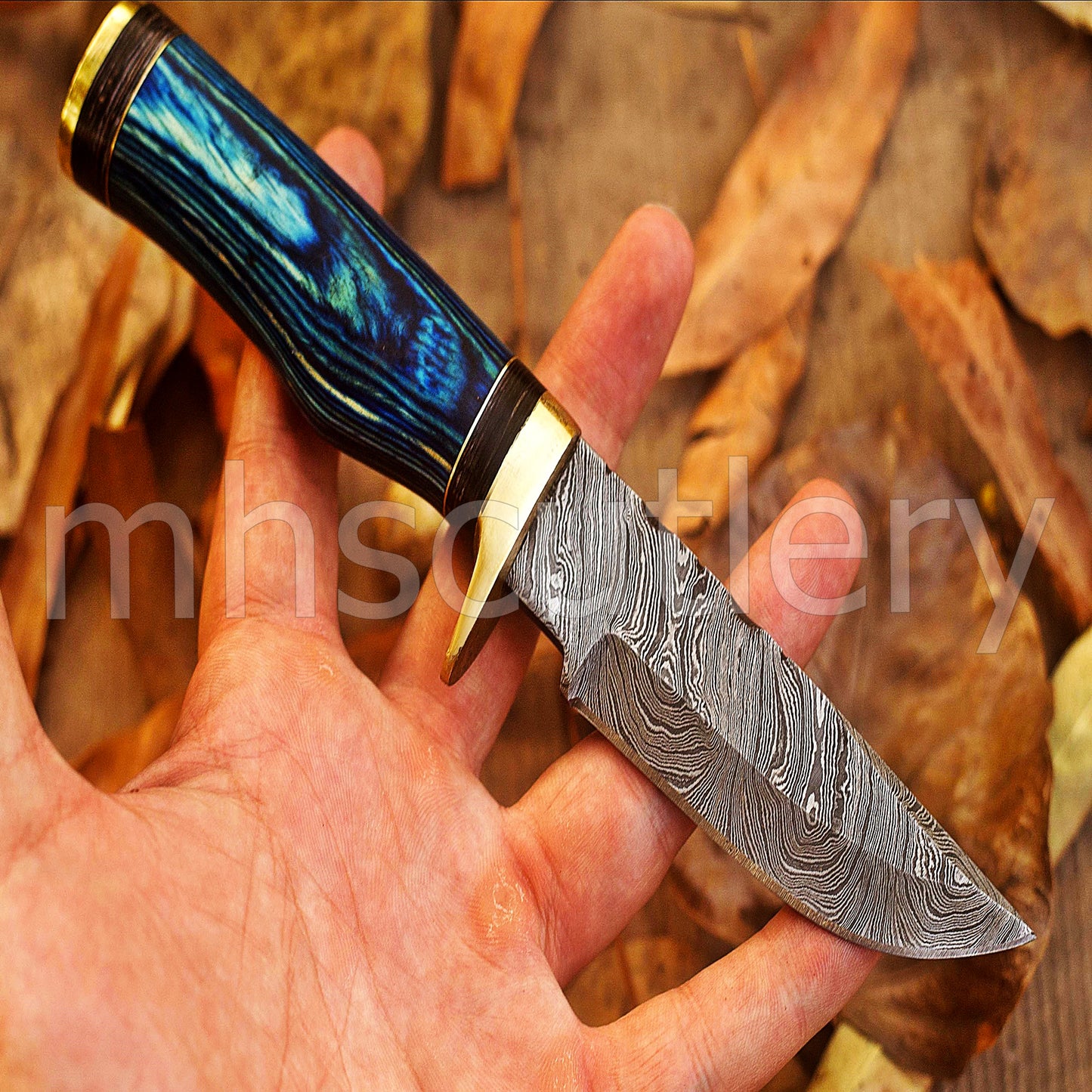 Custom Made Damascus Steel Hunter Skinning Knife With Pakka Wood Handle | mhscutlery