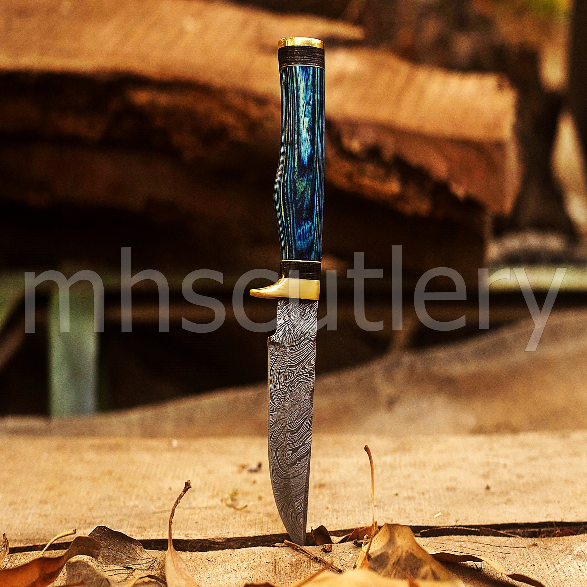 Custom Made Damascus Steel Hunter Skinning Knife With Pakka Wood Handle | mhscutlery