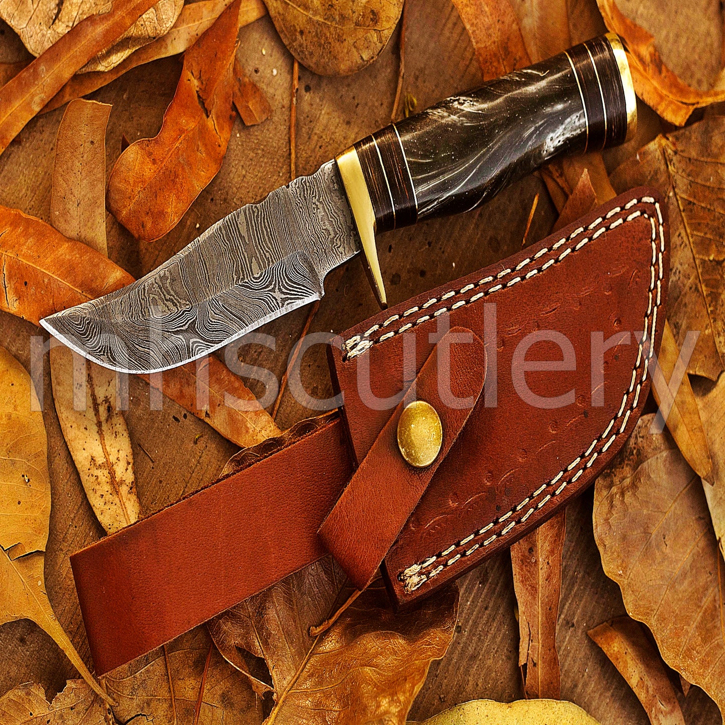 Hand Forged Damascus Steel Skinner Hunting Knife With Resin Handle | mhscutlery