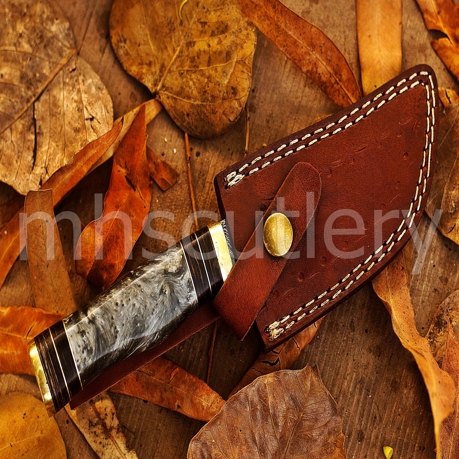 Hand Forged Damascus Steel Skinner Hunting Knife With Resin Handle | mhscutlery