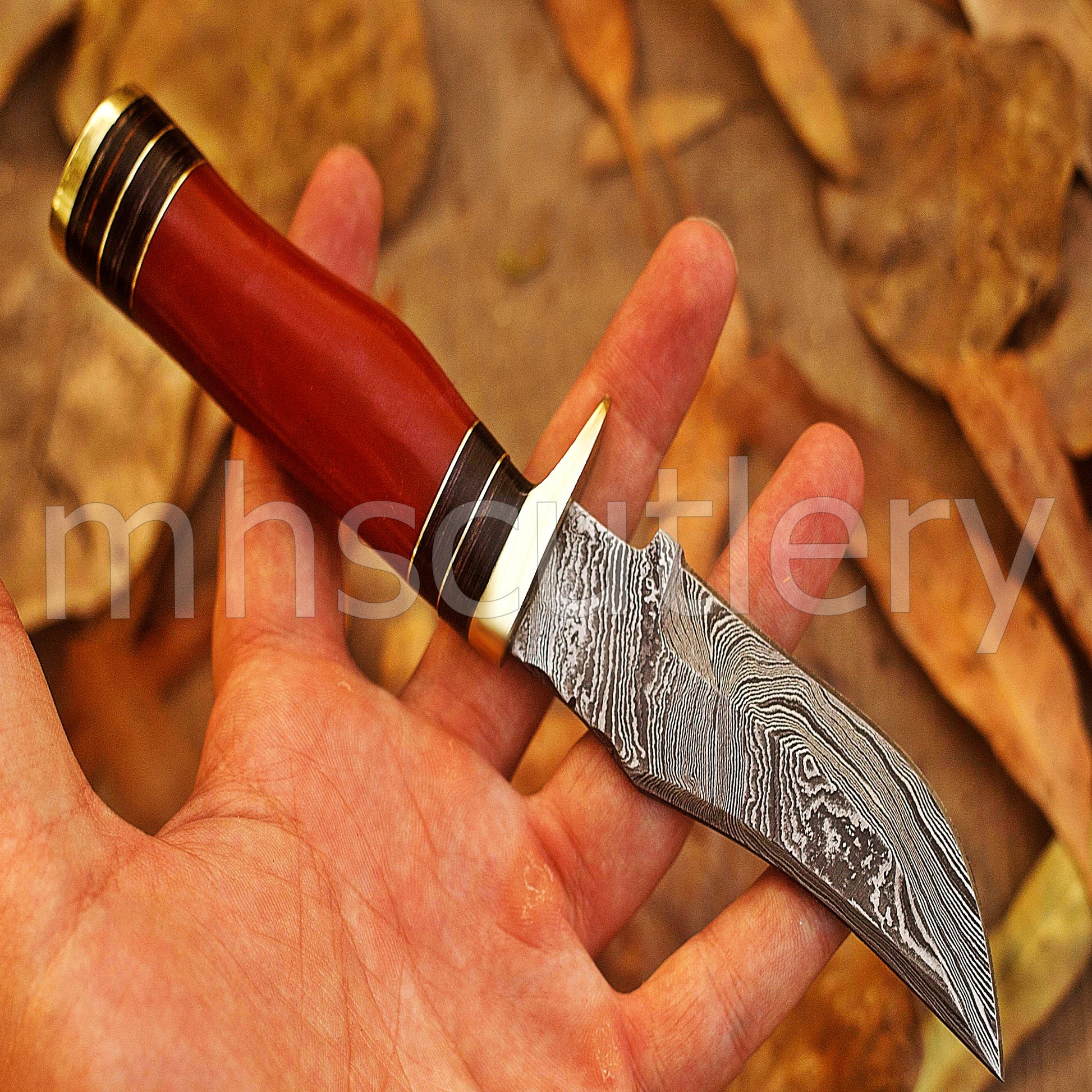 Custom Handmade Damascus Steel Skinner Knife With Resin Handle | mhscutlery