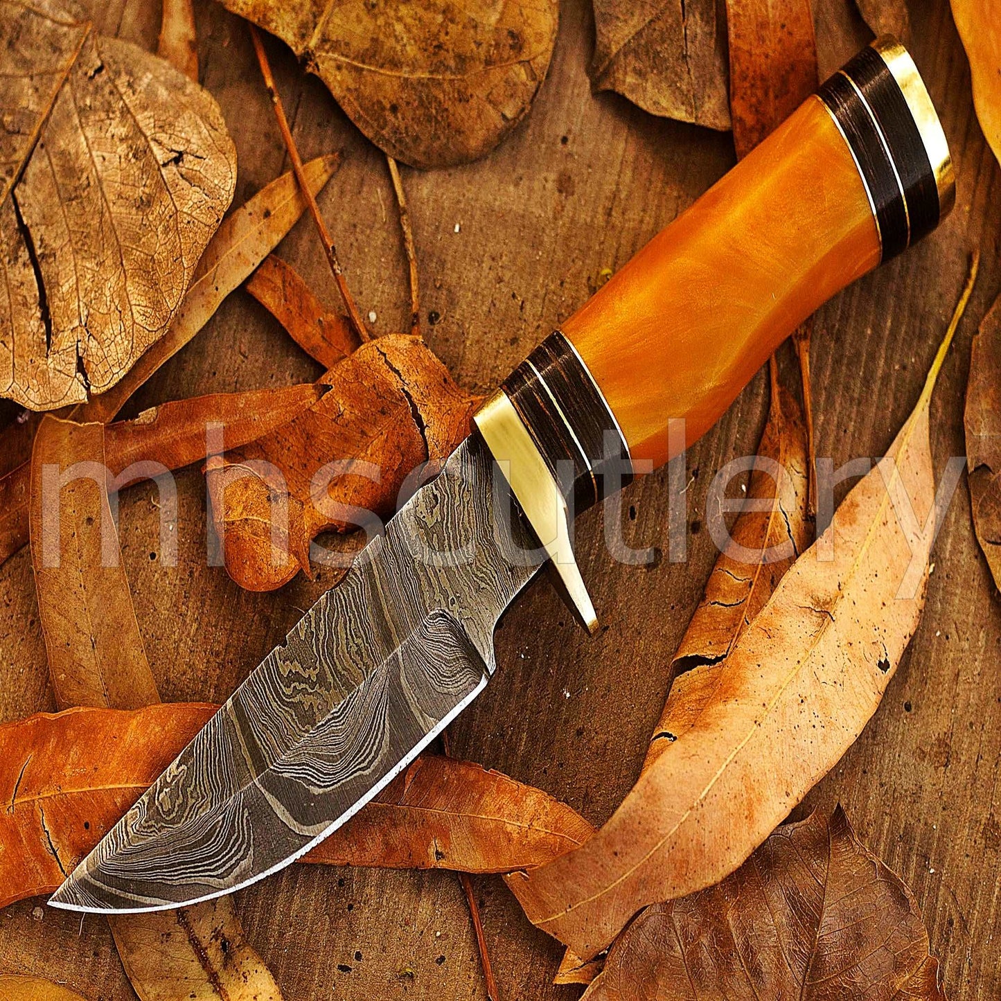 Custom Hand Forged Damascus Steel Hunter Skinner Knife | mhscutlery