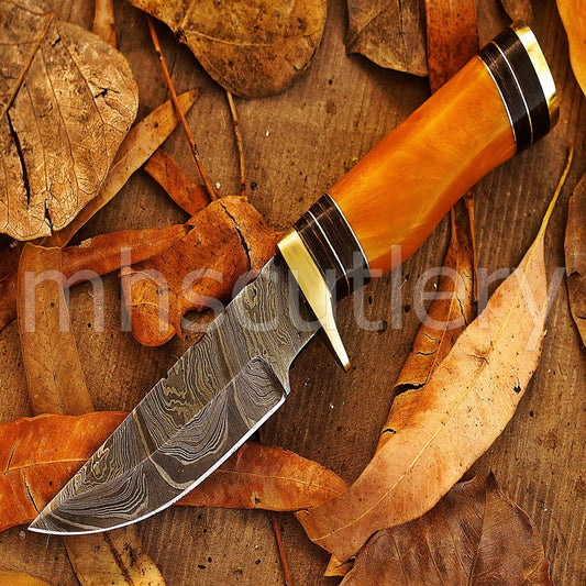 Custom Hand Forged Damascus Steel Hunter Skinner Knife | mhscutlery