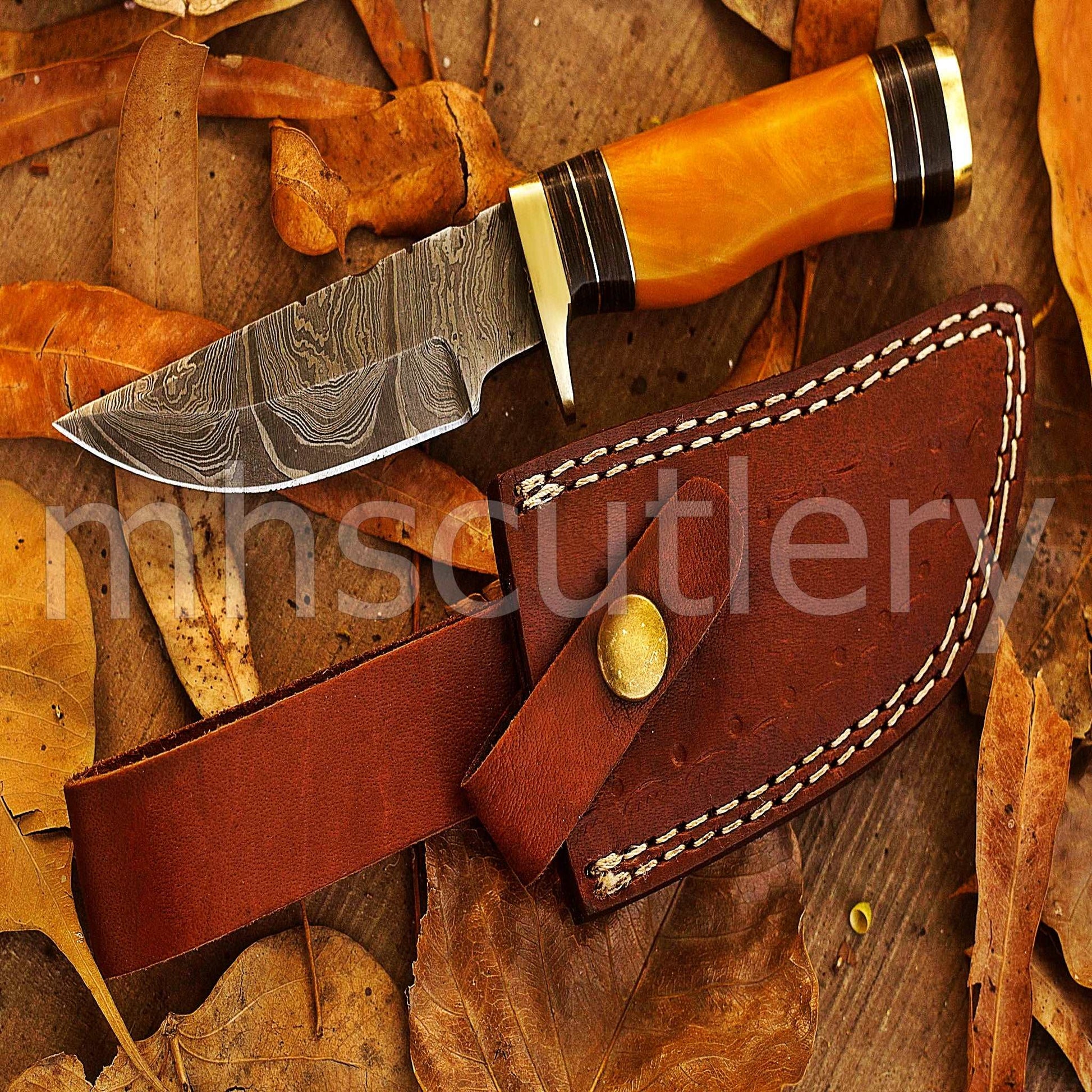 Custom Hand Forged Damascus Steel Hunter Skinner Knife | mhscutlery