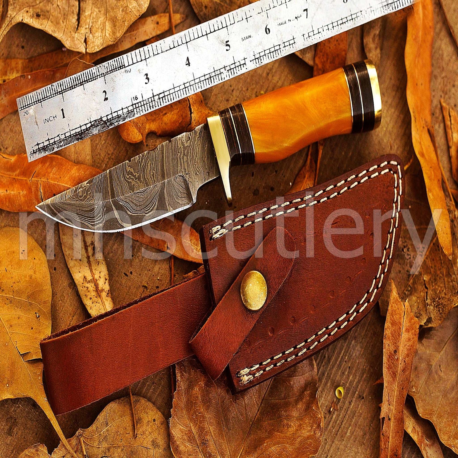Custom Hand Forged Damascus Steel Hunter Skinner Knife | mhscutlery